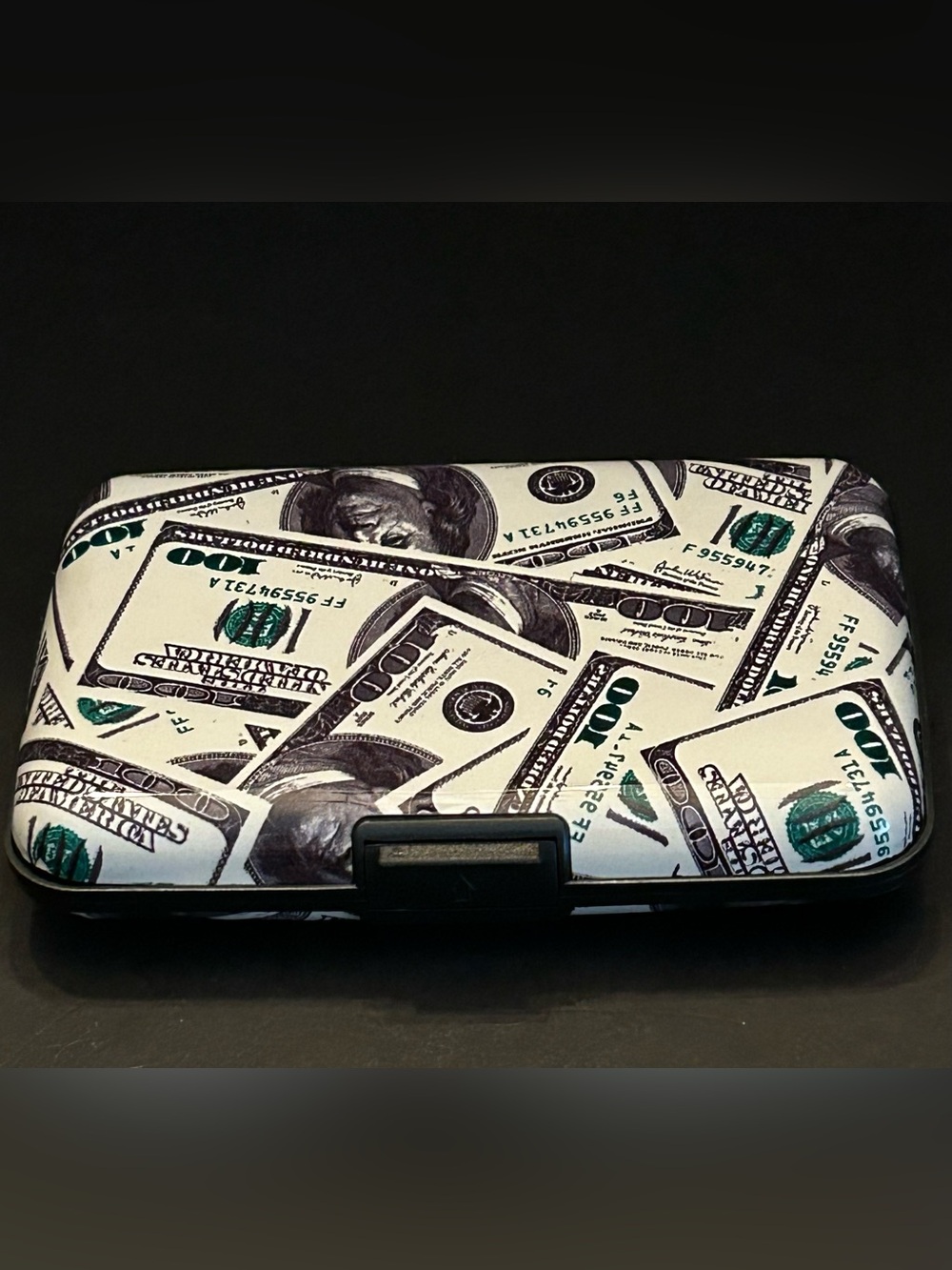 Unique Currency Money Print Hard Shell Credit Card Caddy Case Clutch NWT
